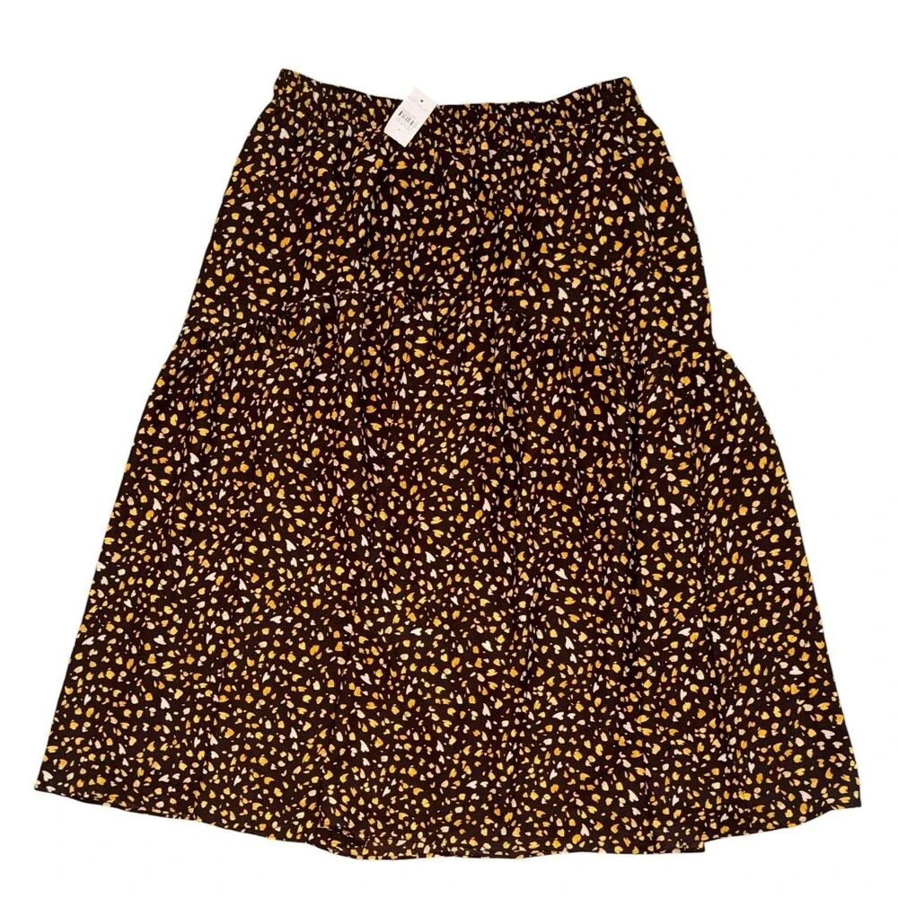 NWT Ann Taylor Brown Yellow Petal Print A Line Midi Long Skirt Women’s Medium M